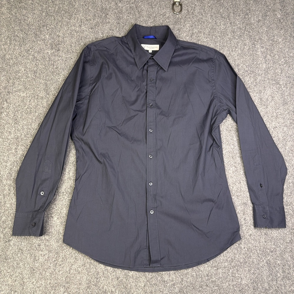 Men's Teddy Stratford Blue Zip Fit Button Up Dress Shirt Size 4 Large NYC